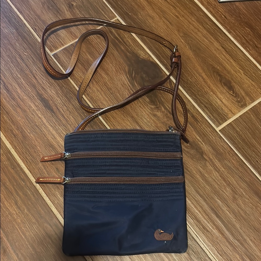 Dooney & Bourke Blue and Brown Crossbody Bag with Modern Design